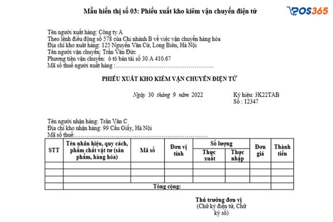 Mẫu phiếu xuất kho kiêm vận chuyển điện tử