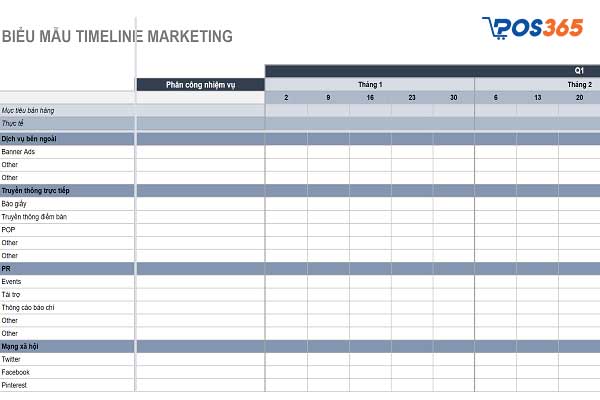 Biểu mẫu Excel timeline kế hoạch truyền thông