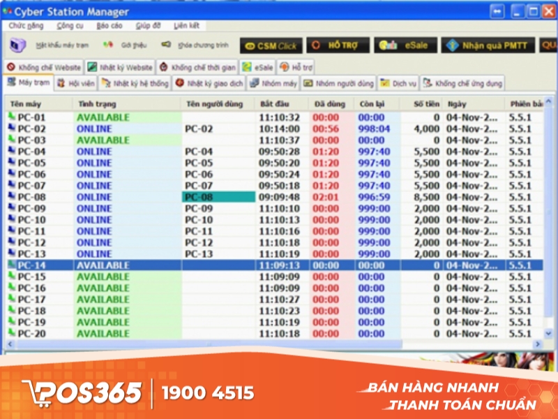 Phần mềm quản lý quán net Cyber Station Manager