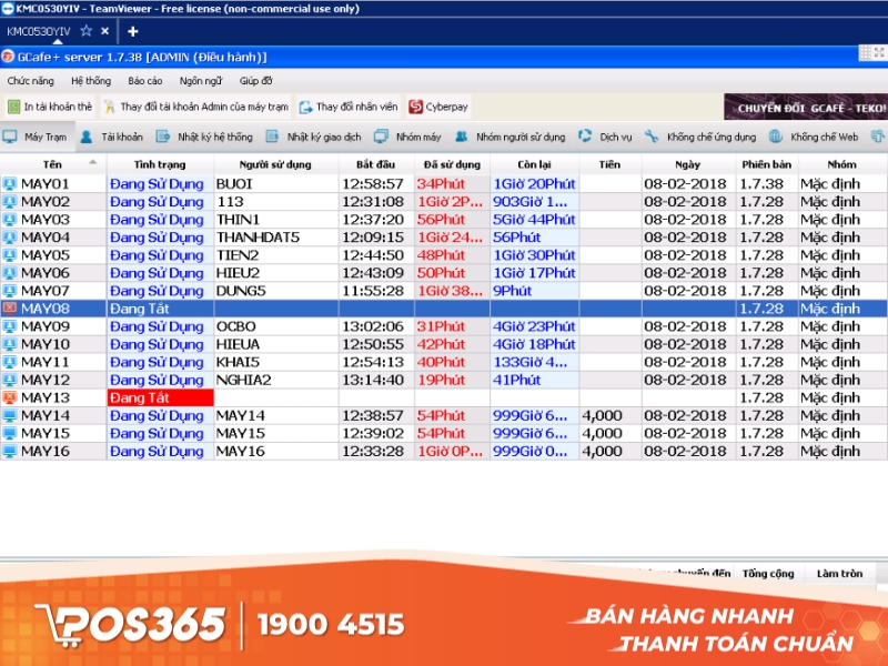Phần mềm quản lý tiệm net Gcafe Plus
