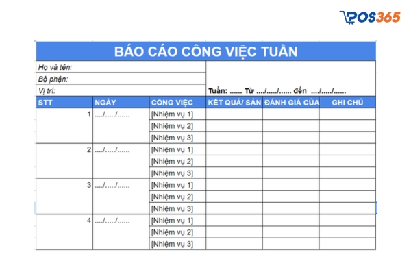 Form mẫu báo cáo công việc hàng tuần