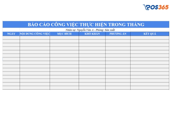 Mẫu báo cáo công việc chuẩn theo tháng