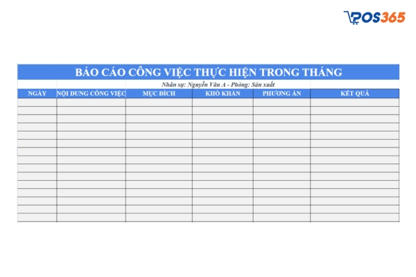 Form báo cáo công việc dành cho nhân viên chính thức